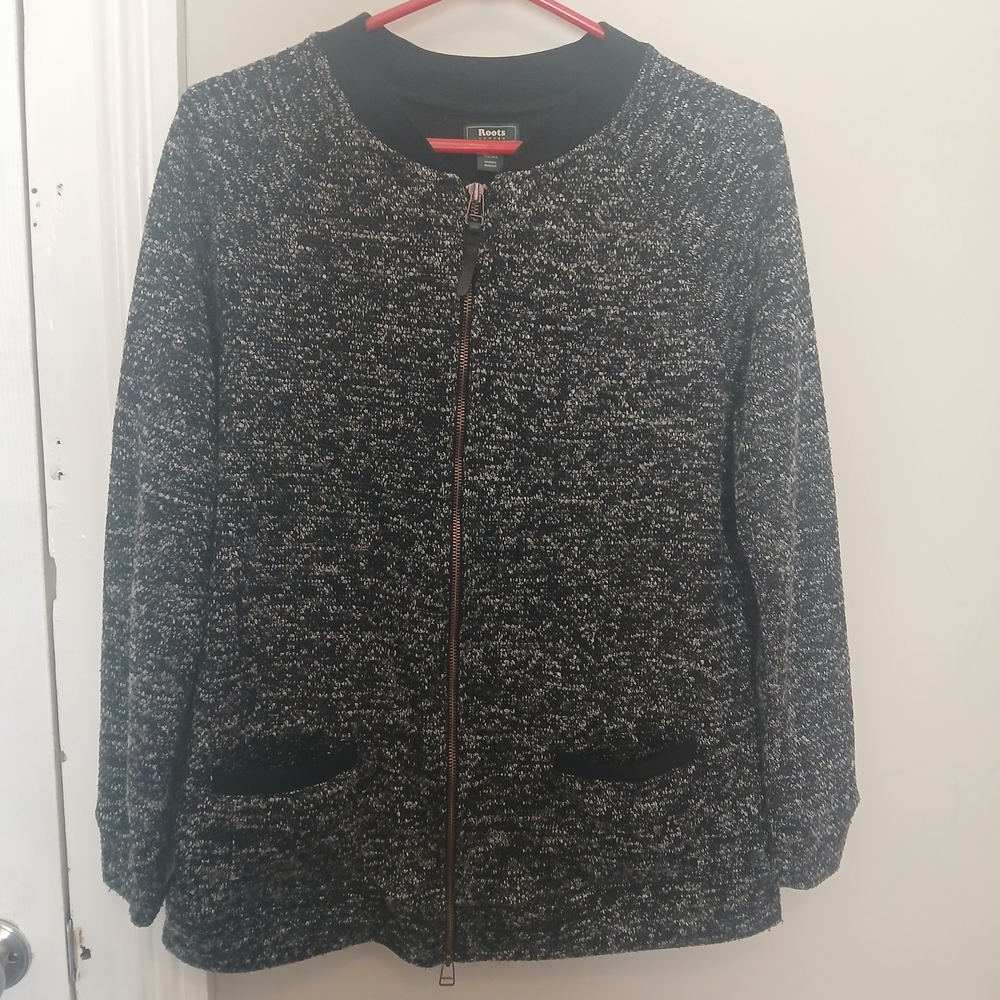 Roots Black and Gray Zip Knit Cardigan Jacket